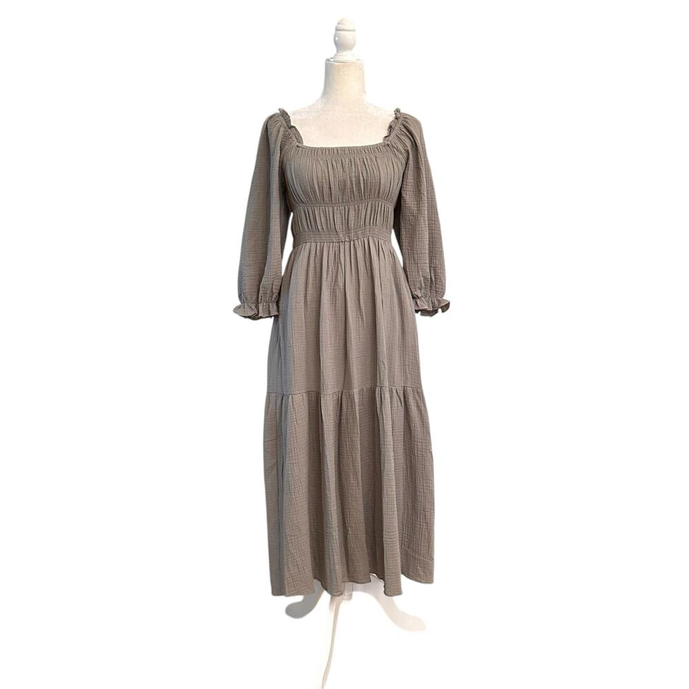 NWT Grade & Gather Sage Green Gauze Smocked Tiered Midi Dress Sz Small